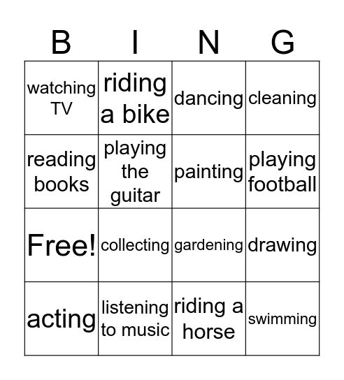 Free Time Bingo Card