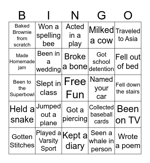 Have You Ever Bingo Card