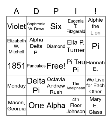 ADPi Bingo Card
