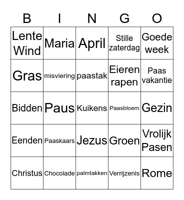 Paas Bingo Card