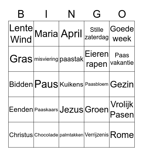 Paas Bingo Card