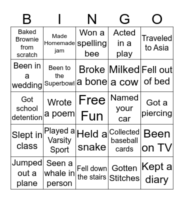 Have You Ever Bingo Card