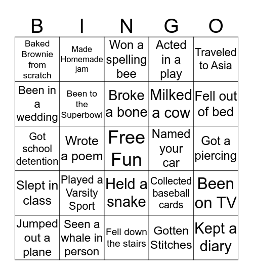 Have You Ever Bingo Card