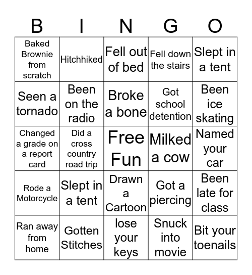 Have You Ever Bingo Card