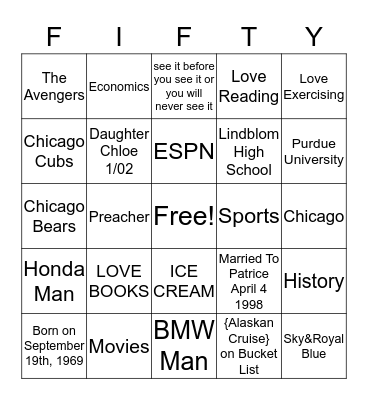 Derek's Bingo Card