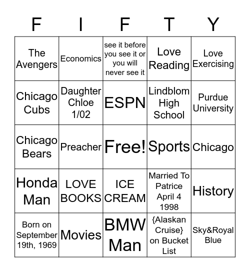 Derek's Bingo Card