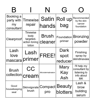 Mary Kay Bingo Card