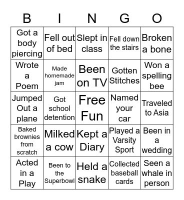 Have You Ever Bingo Card