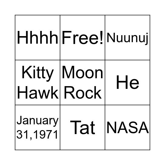 Apollo 14 Bingo Card