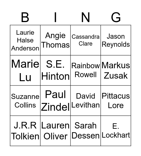 Teen Zone Authors Bingo Card