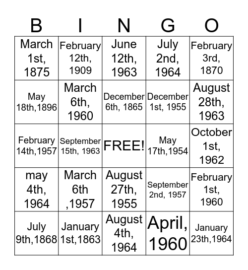 Civil Rights Timeline Bingo Card
