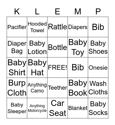 Baby Gift Bingo Card