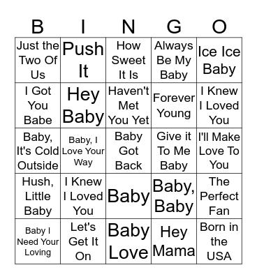 Sarah's Baby Shower Bingo Card