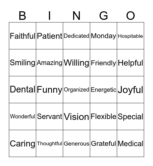 Hope Clinic Volunteers Bingo Card