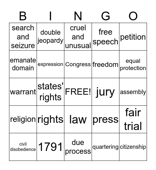 Bill of Rights Bingo Card