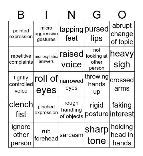 express annoyance Bingo Card