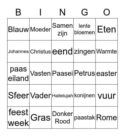 Paas Bingo Card