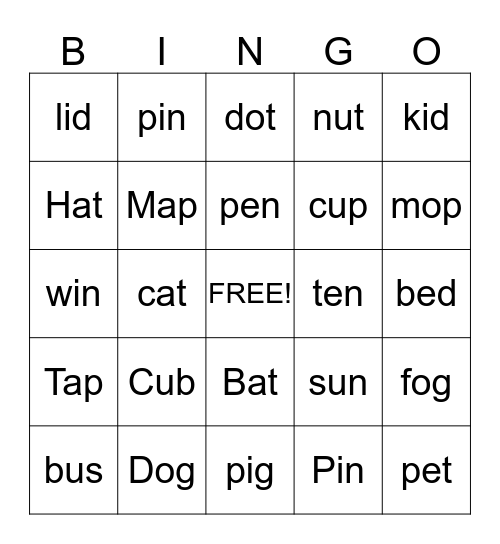 CVC WORDS Bingo Card