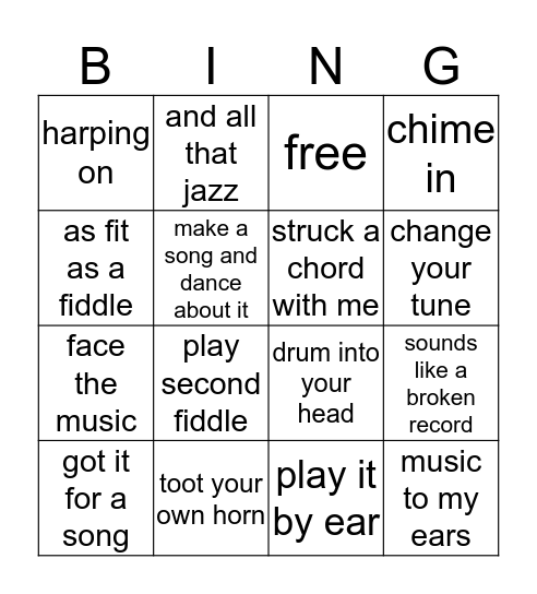 Music Idiom Bingo Card