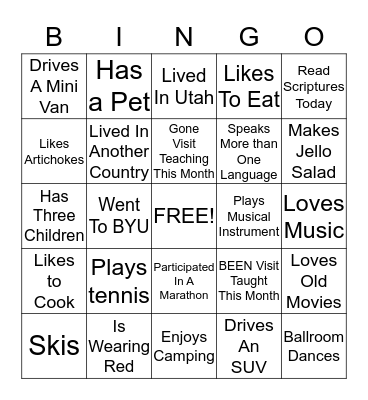 RELIEF SOCIETY BINGO Card