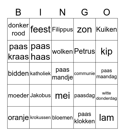 Paas Bingo Card