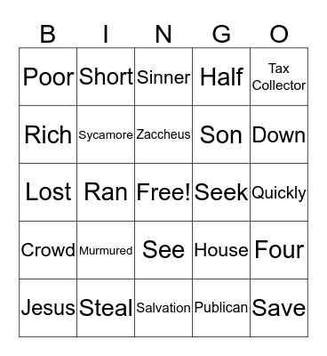 Zaccheus Bingo Card