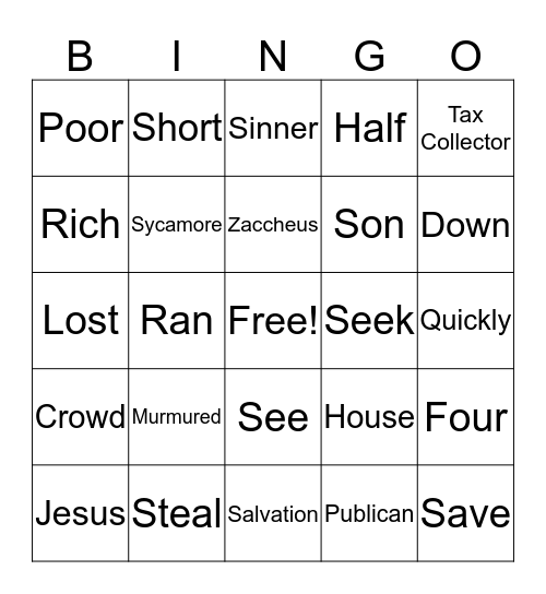 Zaccheus Bingo Card