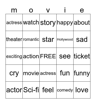 Movie Bingo Card