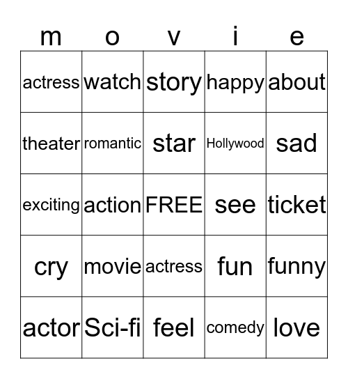 Movie Bingo Card