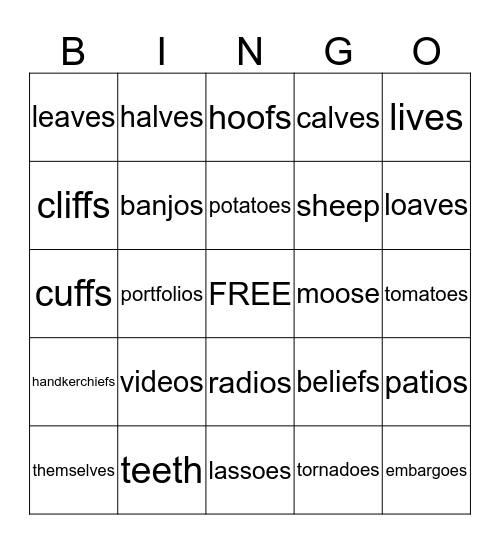Spelling Week 7  Bingo Card
