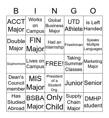 JSOM C.R.E.W Bingo Card