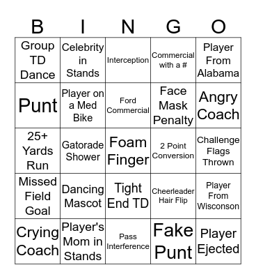 Sept. 23, 2019. 2nd Half. Need to make an X for Bingo! Bingo Card