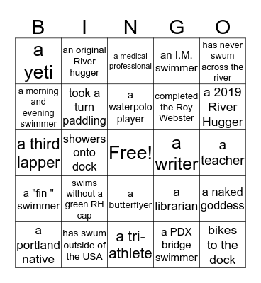 River Hugger Bingo Card