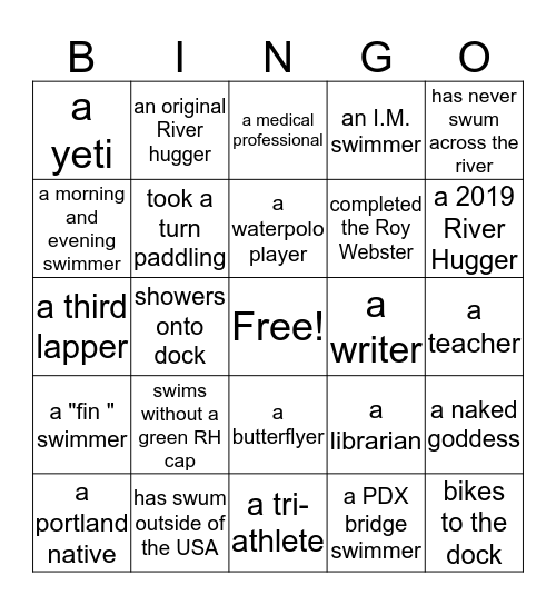 River Hugger Bingo Card