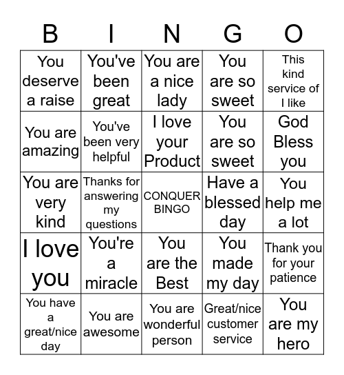 CONQUER Bingo Card