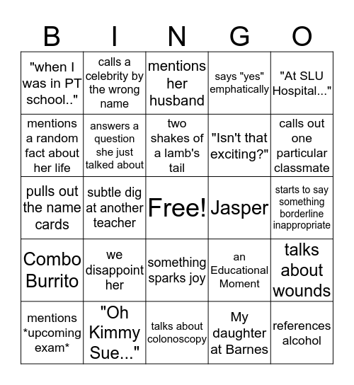 Kimmy Sue Bingo 2.0 Bingo Card