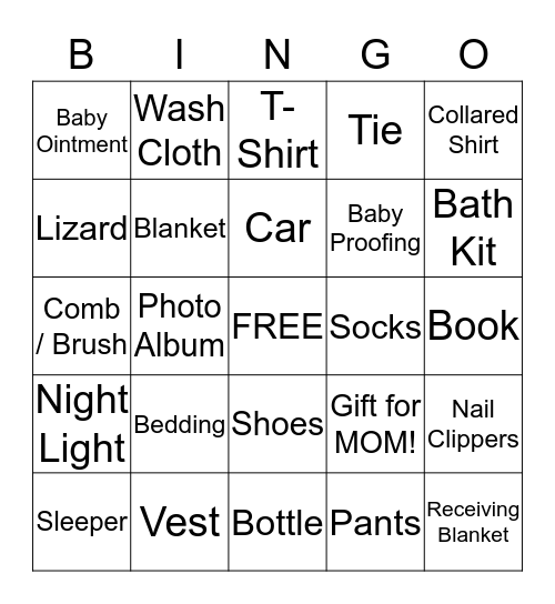Peter's Baby Shower Bingo Card