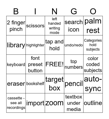 Notability Bingo Card