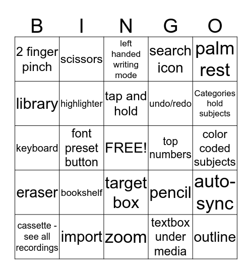 Notability Bingo Card
