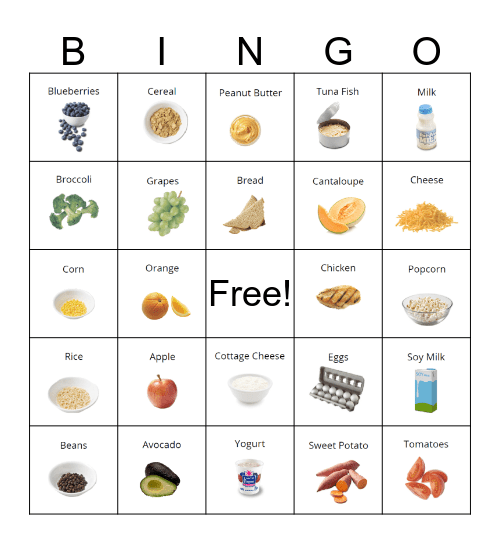 Nutrition Bingo Card