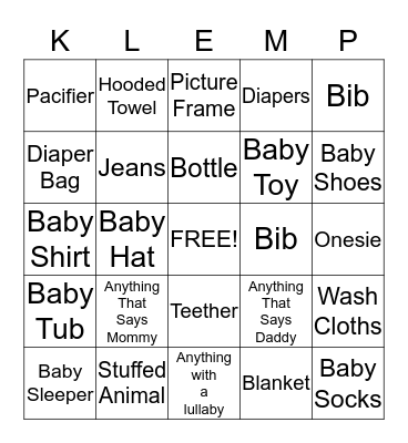 Baby Gift Bingo Card