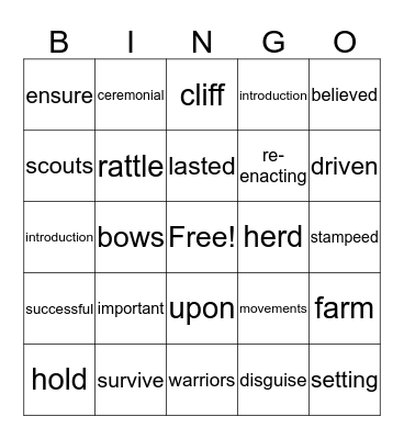 lesson 2 Bingo Card