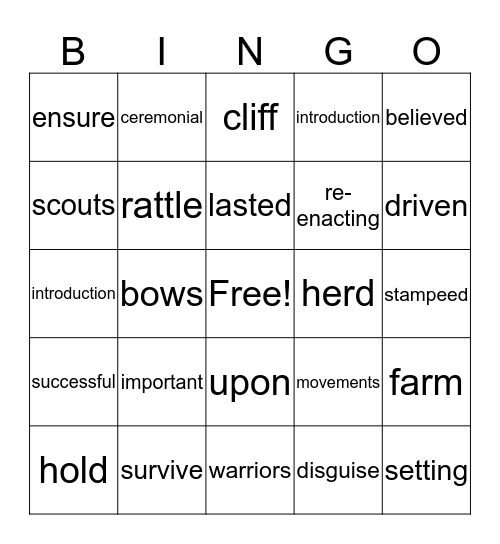 lesson 2 Bingo Card