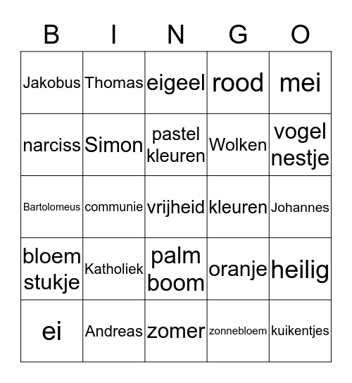 Paas Bingo Card