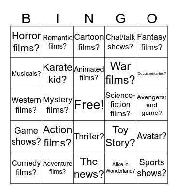 Question: Do you like__________? Bingo Card