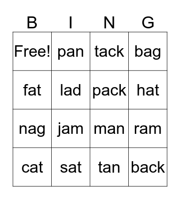 Common Nouns Bingo Card