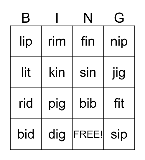 Common Nouns Bingo Card