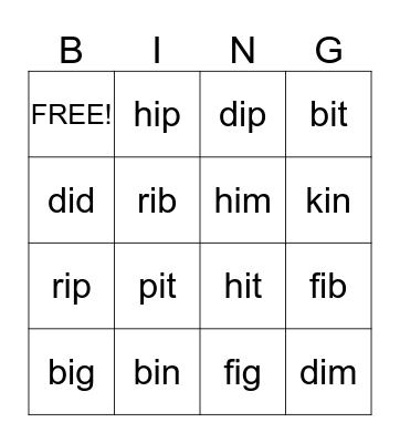 Common Nouns Bingo Card