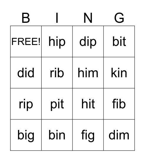 Common Nouns Bingo Card