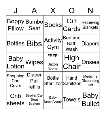 Jaxon Reese's Baby-Que Bingo Card